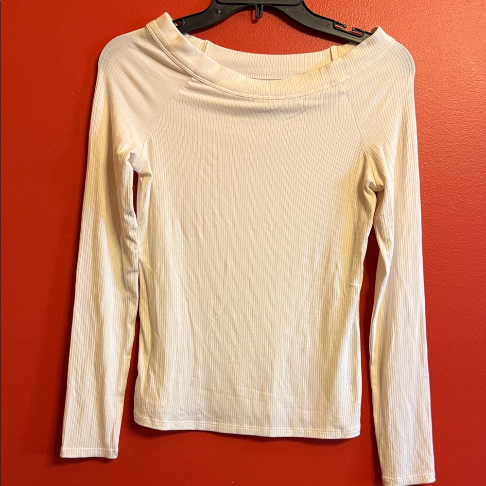 LOFT Off-White Ribbed Long Sleeve Blouse size M